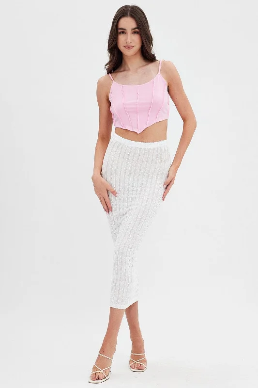 White Textured Midi Skirt