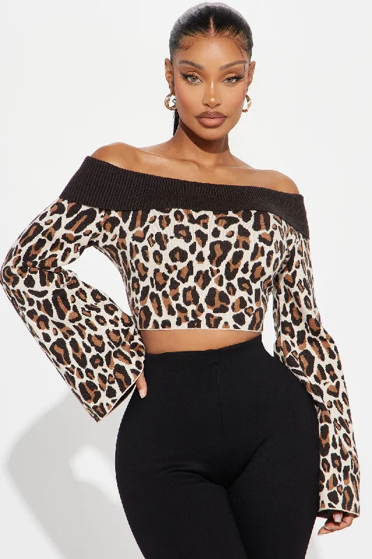 Wild Love Off Shoulder Leopard Sweater - Brown/combo