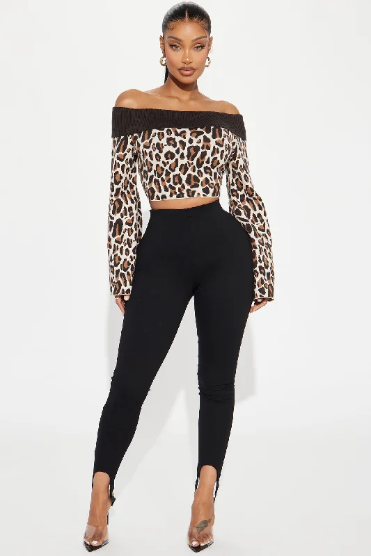 Wild Love Off Shoulder Leopard Sweater - Brown/combo