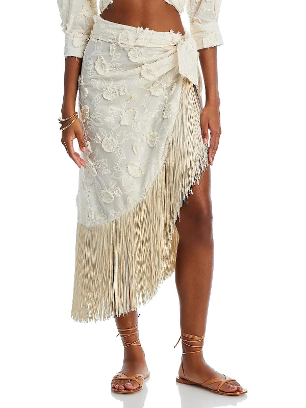 Womens Fringe Midi Wrap Skirt