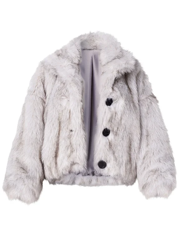 Faux-fur button coat - White