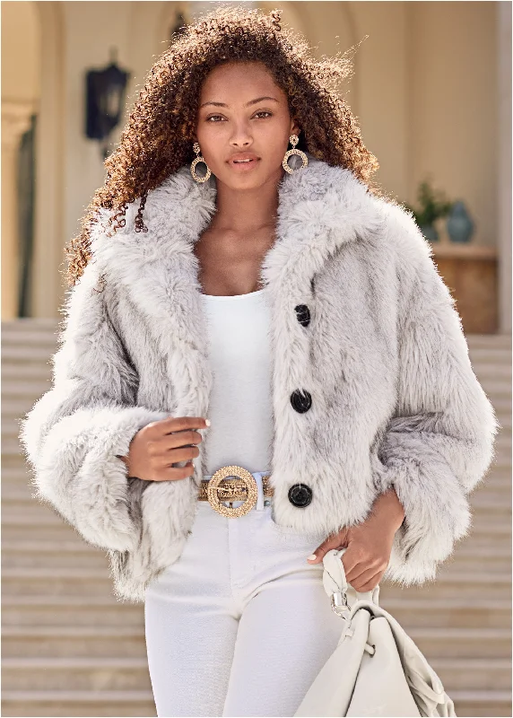 Faux-fur button coat - White