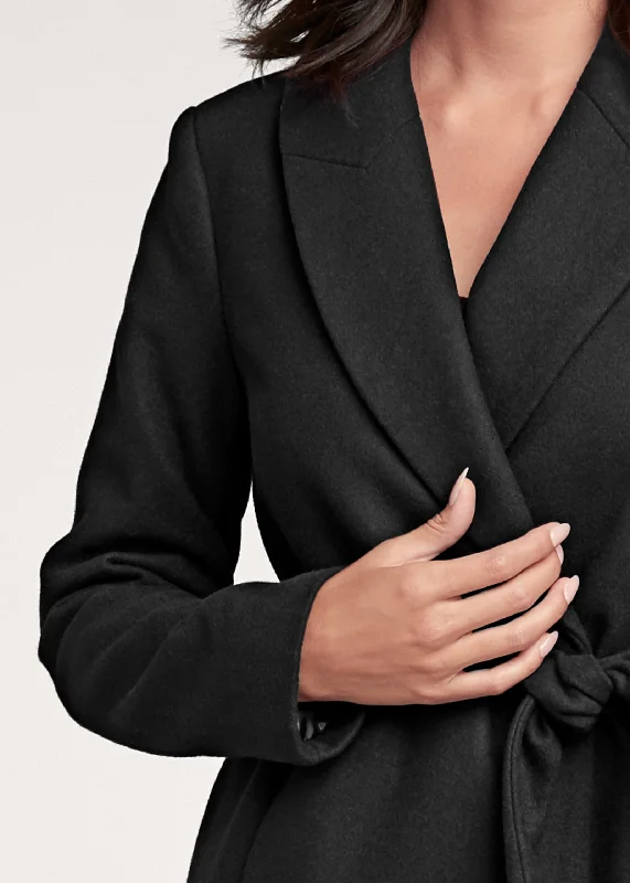 Belted faux-wool coat - Black