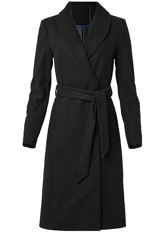 Belted faux-wool coat - Black