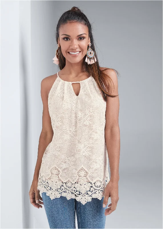 Lace sleeveless top - Cream Multi