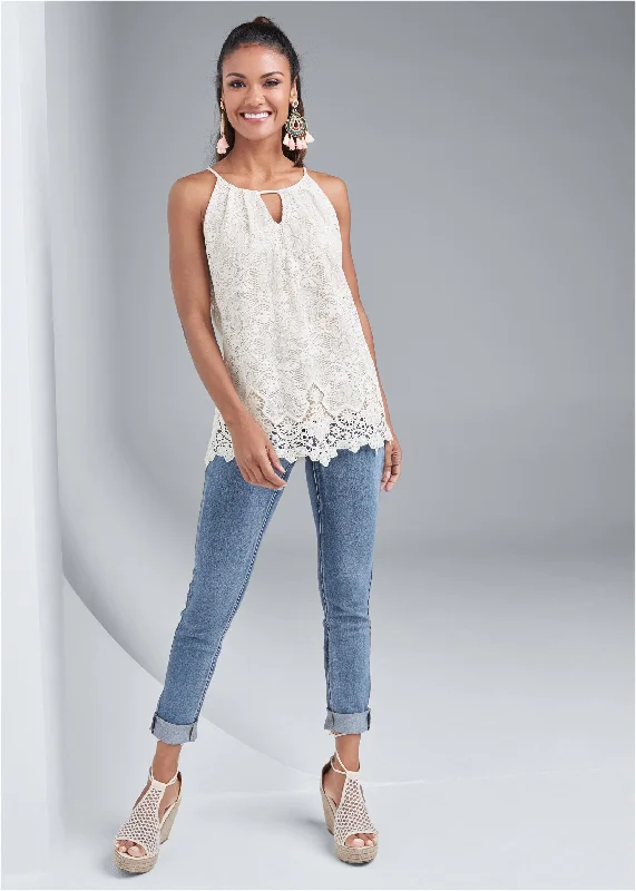 Lace sleeveless top - Cream Multi