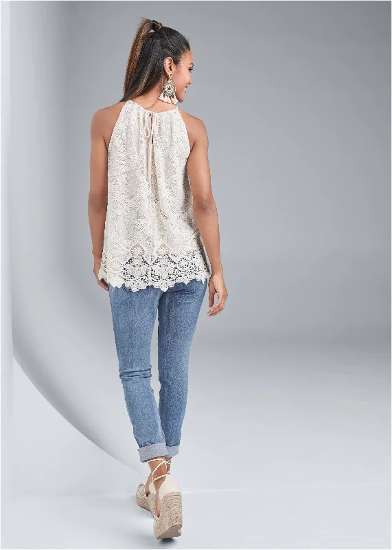 Lace sleeveless top - Cream Multi