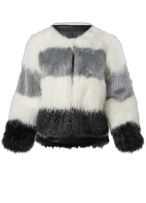 Striped faux fur coat  - White Multi