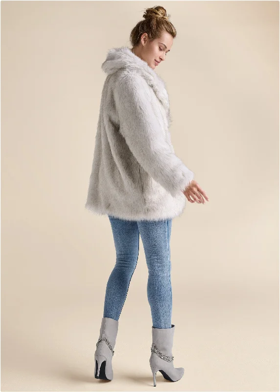 Luxe mid-length faux fur coat - Grey