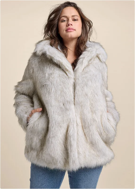 Luxe mid-length faux fur coat - Grey