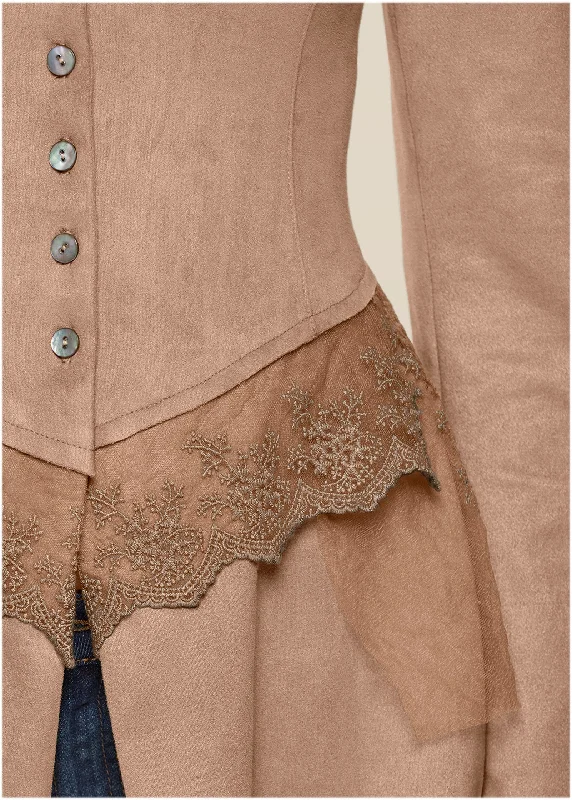 Faux-suede and lace jacket - Tan