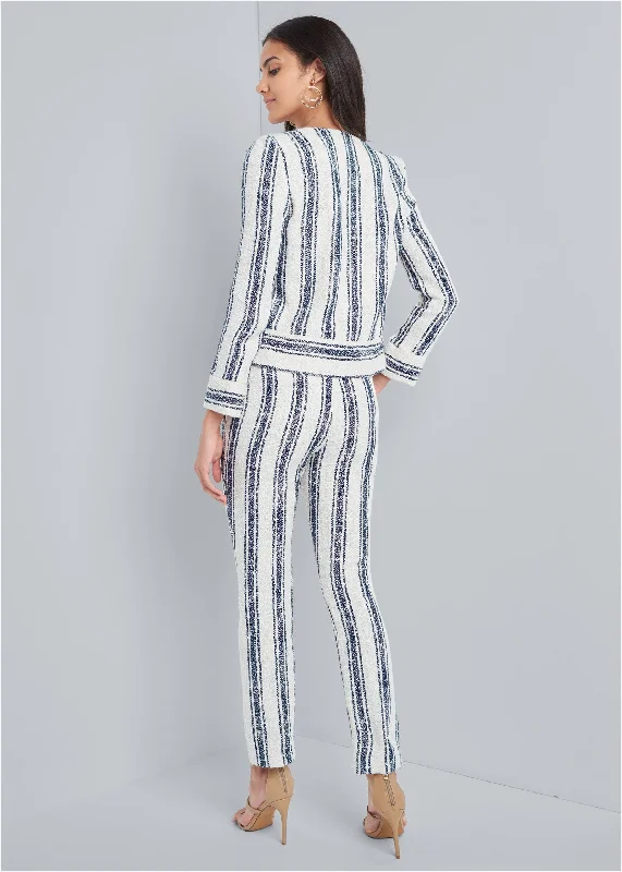 Striped tweed pants set - Off White & Navy