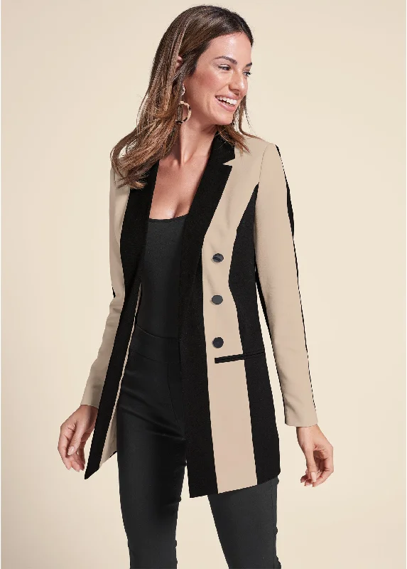 Color block boyfriend blazer - Black & Tan