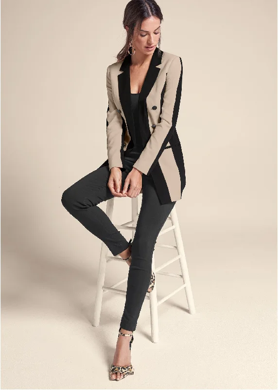 Color block boyfriend blazer - Black & Tan