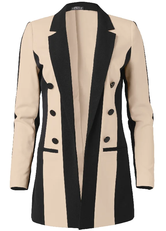 Color block boyfriend blazer - Black & Tan