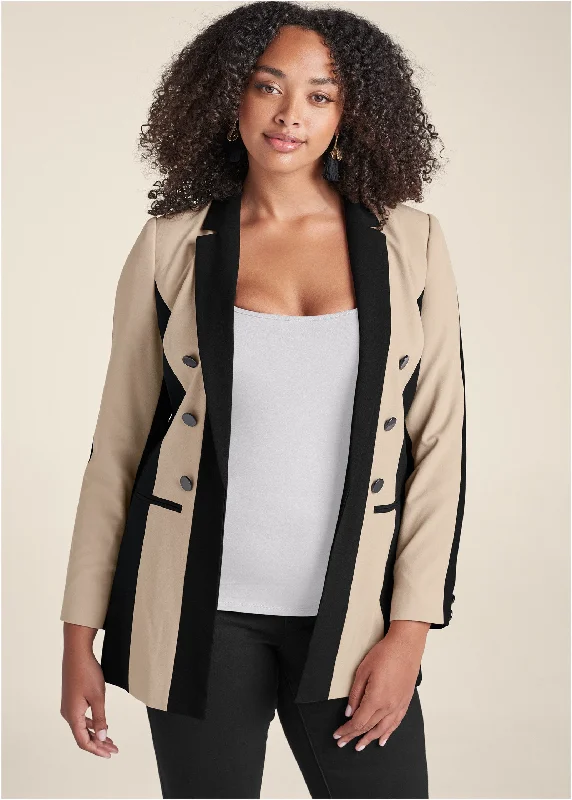 Color block boyfriend blazer - Black & Tan