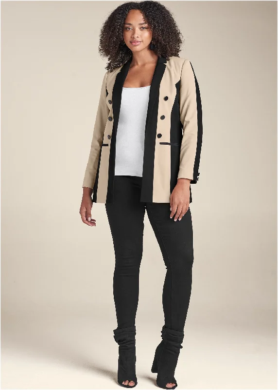 Color block boyfriend blazer - Black & Tan