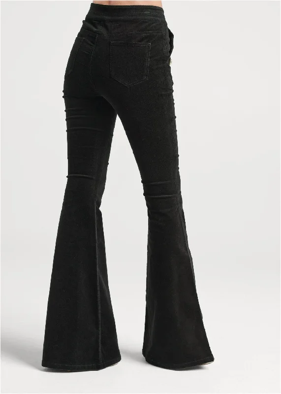 Button front corduroy pants - Black