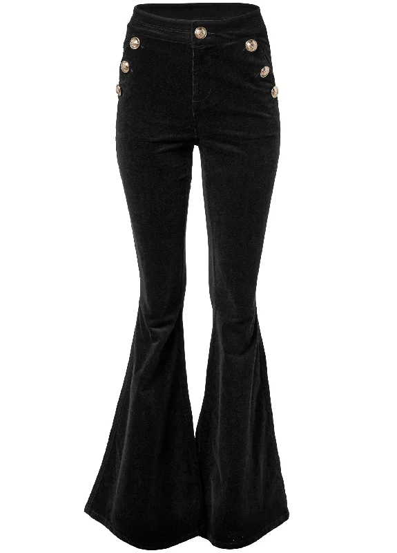 Button front corduroy pants - Black