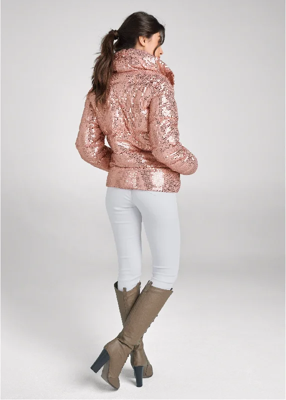 Sequin puffer jacket - Rose Gold