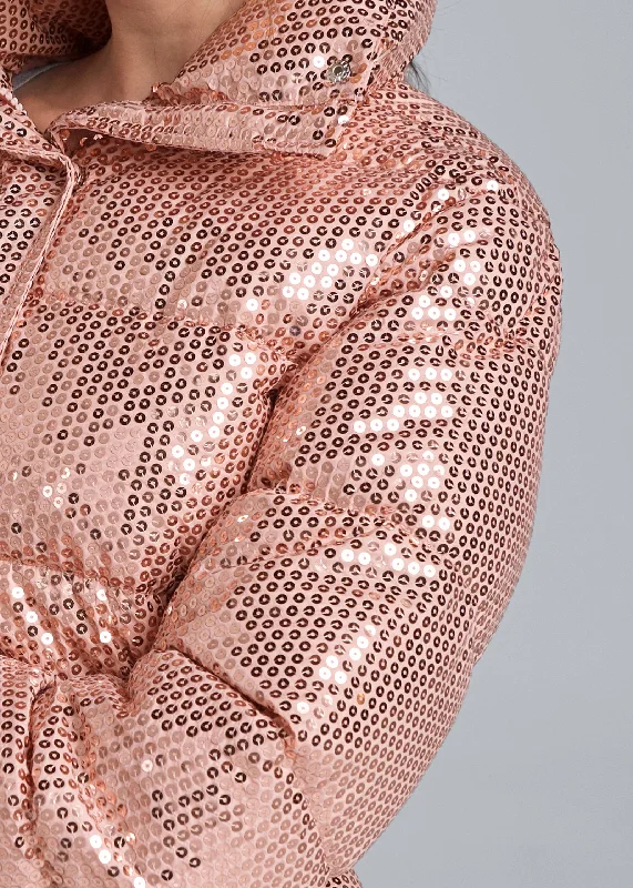 Sequin puffer jacket - Rose Gold