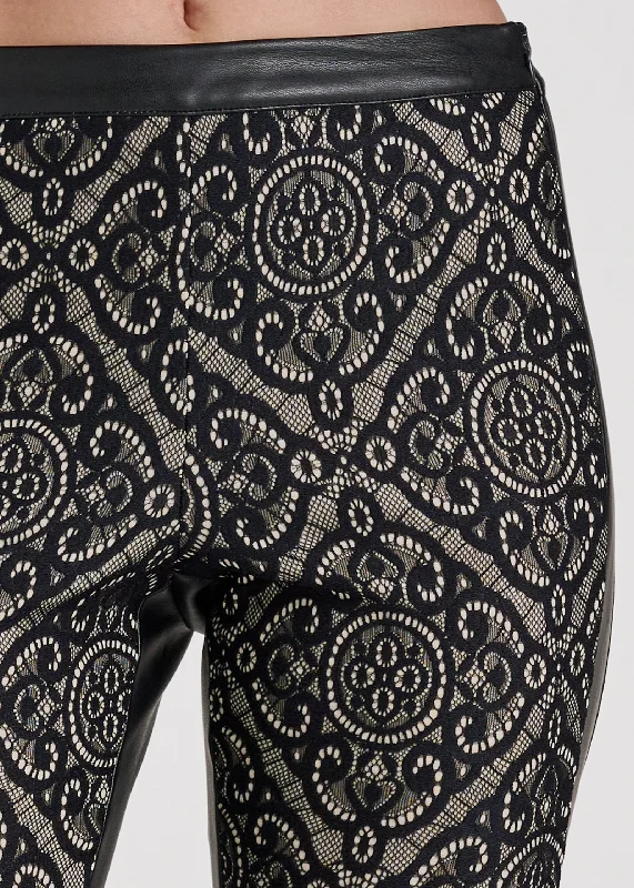 Faux-leather lace leggings - Black Multi