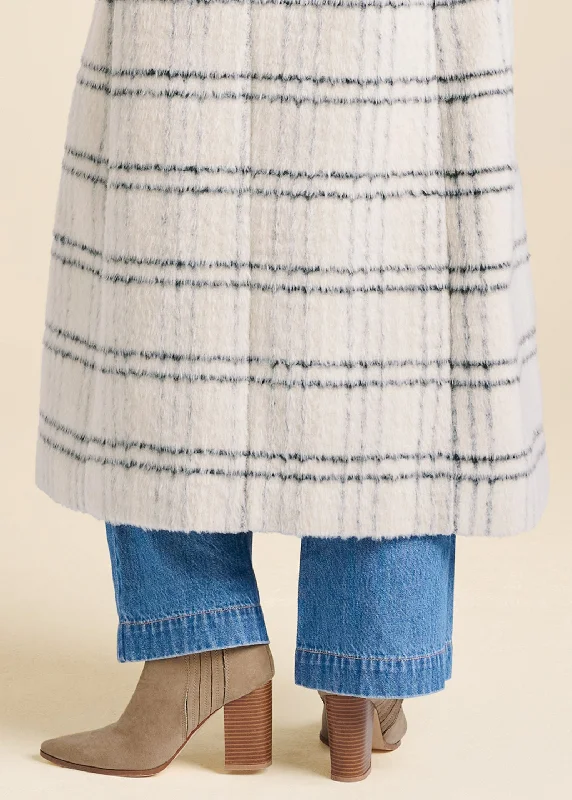 Plaid printed full length coat  - Off White Multi