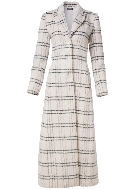 Plaid printed full length coat  - Off White Multi