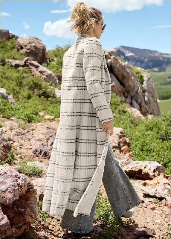 Plaid printed full length coat  - Off White Multi