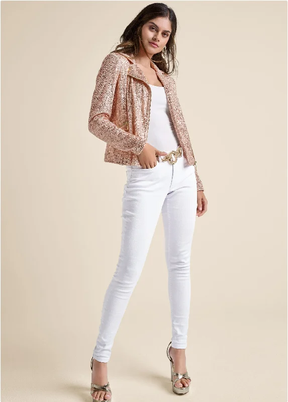 Sequin moto jacket - Rose Gold