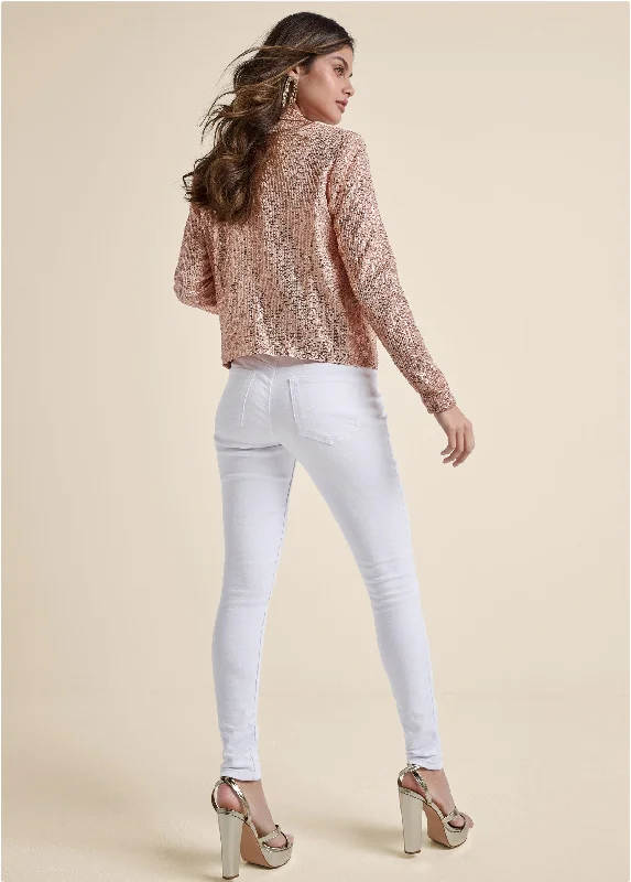 Sequin moto jacket - Rose Gold