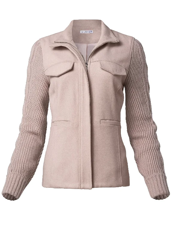 Sweater-sleeve zip jacket - Taupe