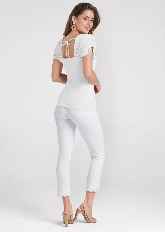 Ruched sleeve top - White