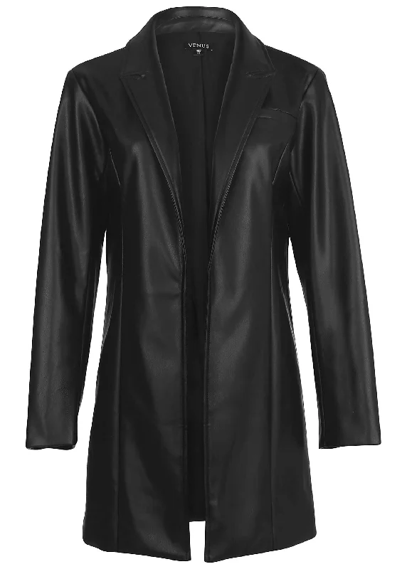 Faux leather blazer - Black