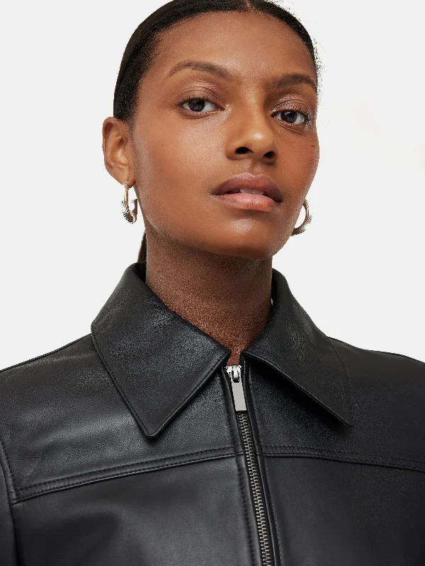 Zip Front Leather Biker Jacket | Black